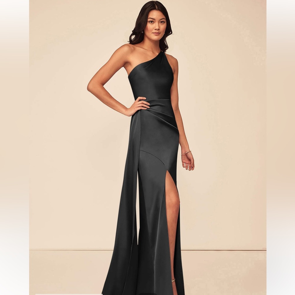 Azazie Black One Shoulder Slit Gown